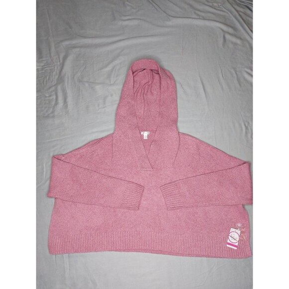 Flirtitude Womens Sweater LARGE Hooded Active Cropped Super Soft Pink NWT - Picture 1 of 12